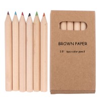 6pcs kids colour pencil 3.5 inch brown paper box pencil case kids natural pencil set for kids