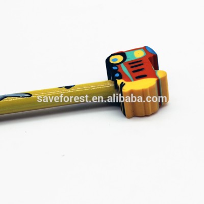 cute pencil with customized 3D eraser topper