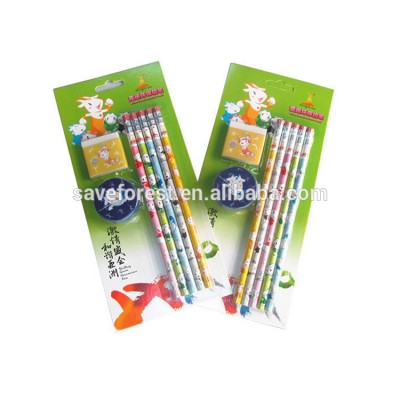 Stationary pencil set with eraser and sharpener for Asian games